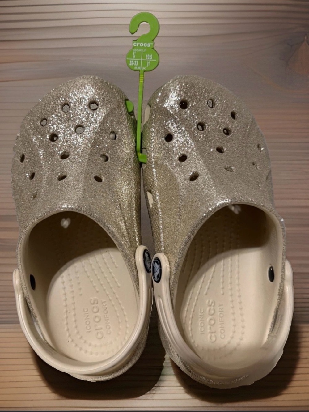 CROCS Kids Glitter Clogs in Sparkling Champagne / Gold